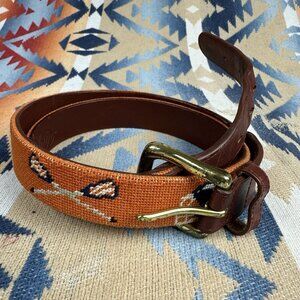 Tucker Blair Needlepoint & Leather Hand Stitched Belt LaCrosse Size 38